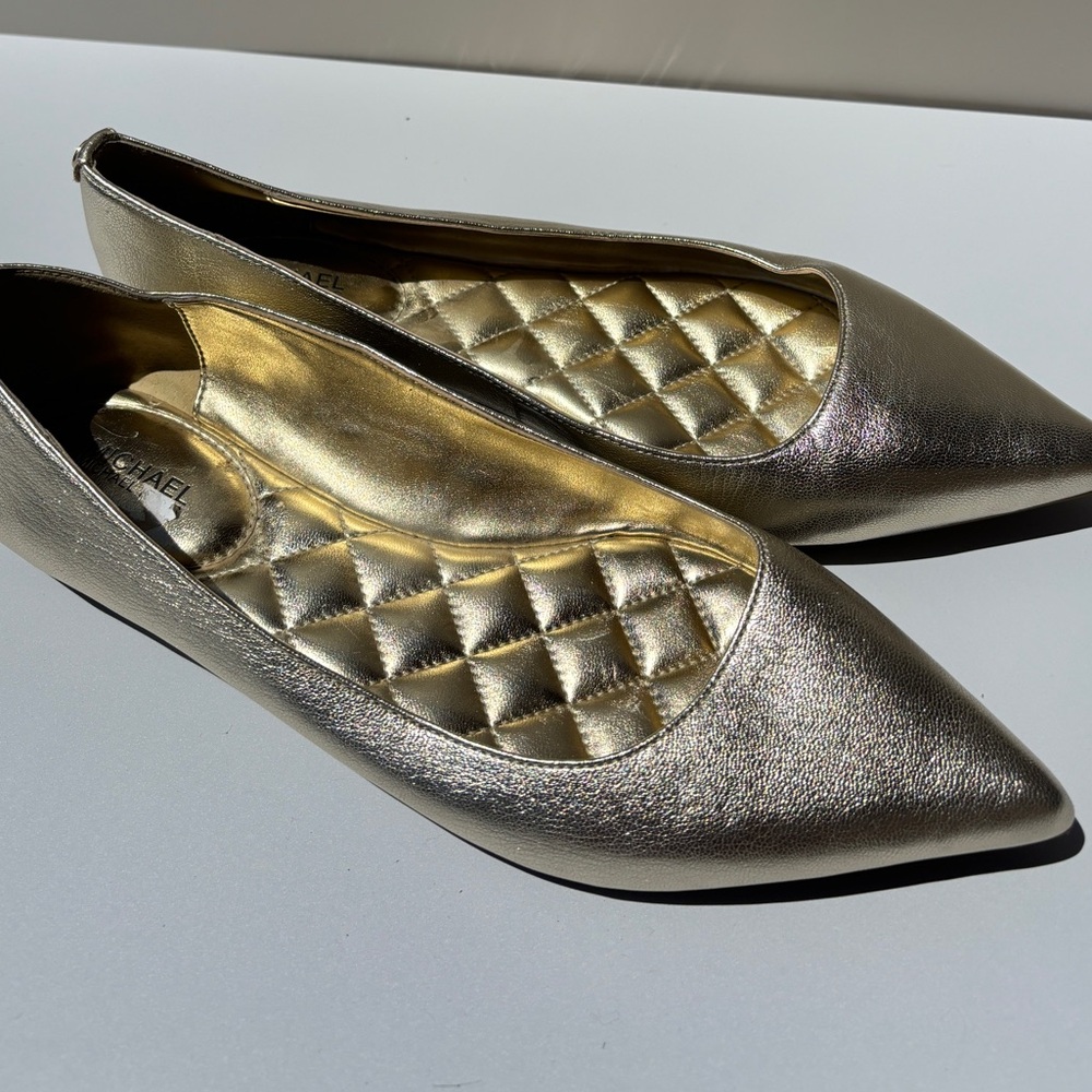 Michael Kors Metallic Gold Flats 9.5 leather ballet shoes - Picture 4 of 9